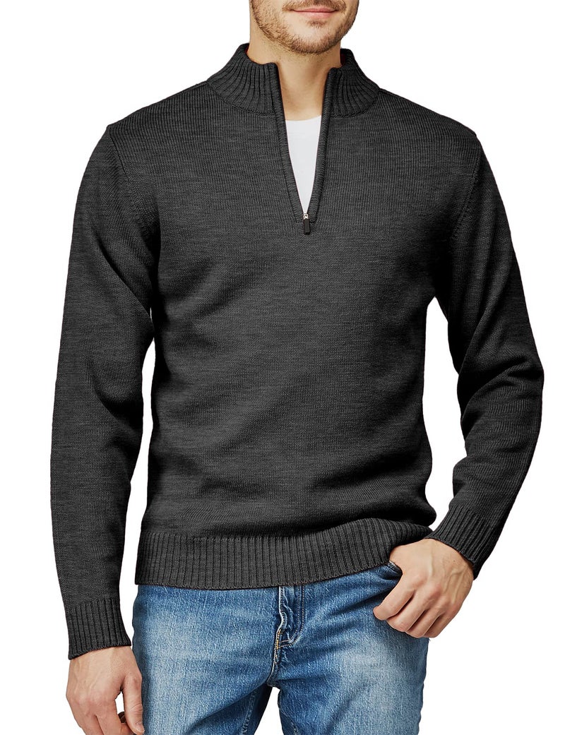 H2H Men's Casual Slim Fit 1/4 Zip up Long Sleeve Pullover Mock Neck Sweater Charcoal US XL/Asia 2XL (KMOSWL021) - Image 2